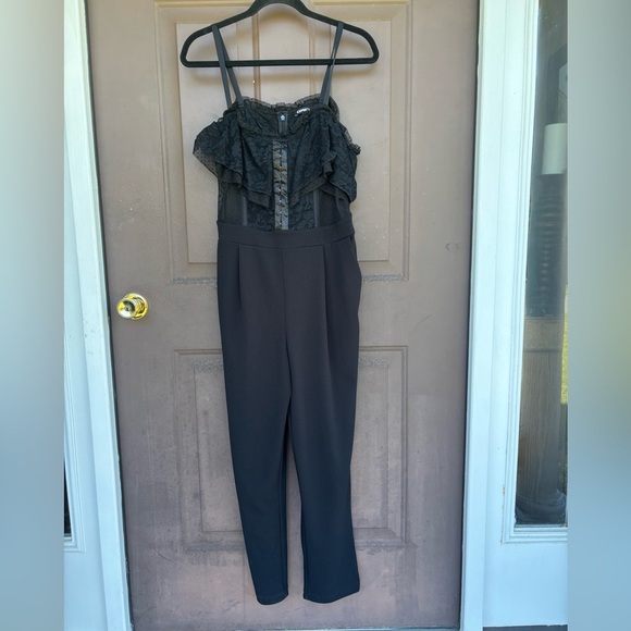 Express Pants - Express Black Lace Ruffle Jumpsuit